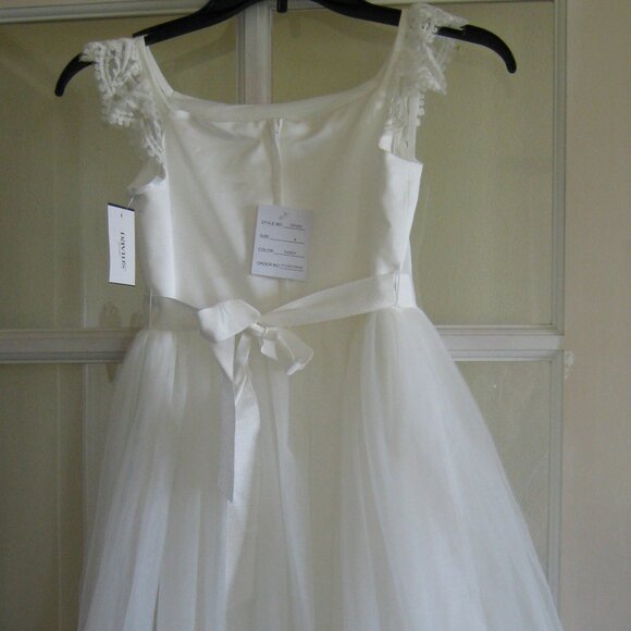 David's Bridal Flower Girl Dress New w/tags Ivory Sz 8 Satin Bodice, Lace, Tulle - Picture 2 of 8